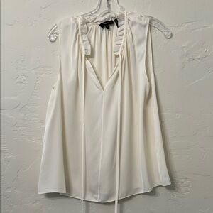 Theory Ivory Sleeveless Ruffle Blouse